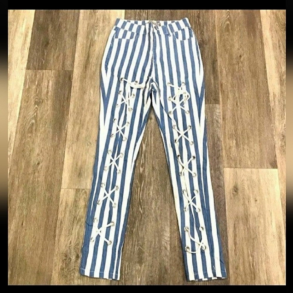 Striped Blue and White Women's Jeans